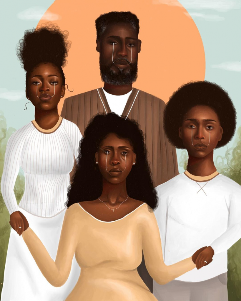 Graphic of Black family infront of sun